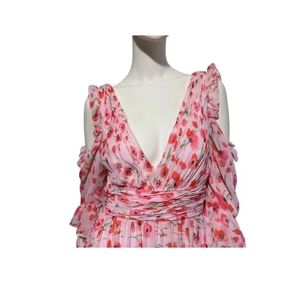 Mac Duggal Ieena Floral Gown 6 Backless Plunge Tiered Ruffled Coquette Twee - Picture 5 of 14